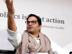 Indian political strategist Prashant Kishor gestures during a press conference