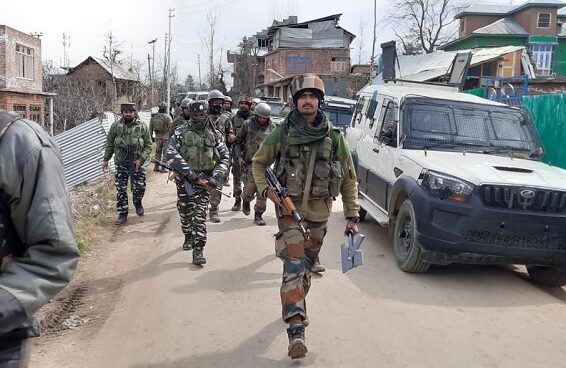 Shopian: Security personnel carry out cordon and search operations after two unidentified terrorists were killed in a shootout with the security forces and ammunition recovered from them in Jammu and Kashmir’s Shopian district, on March 9, 2020. The encounter took place in the Khawajpora Reban village around 6.40 a.m. (Photo: IANS)