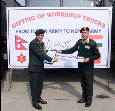 Indian Army presents trucks to Nepali counterpart