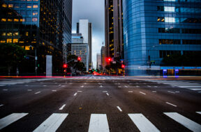 A busy street in downtown Los Angeles, California