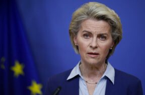 European Commission President Von der Leyen delivers a statement on the crisis in Ukraine, in Brussels