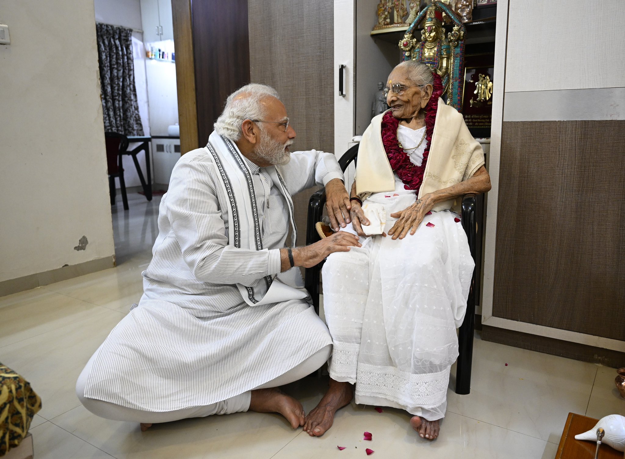 PM Modi meets mother Hiraba on her 100th birthday