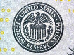 Close up of FEDERAL RESERVE SYSTEM seal on US dollar bill (banknote)