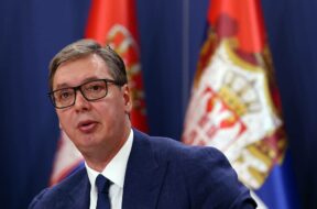 Serbian President Aleksandar Vucic holds a press conference on situation in Kosovo