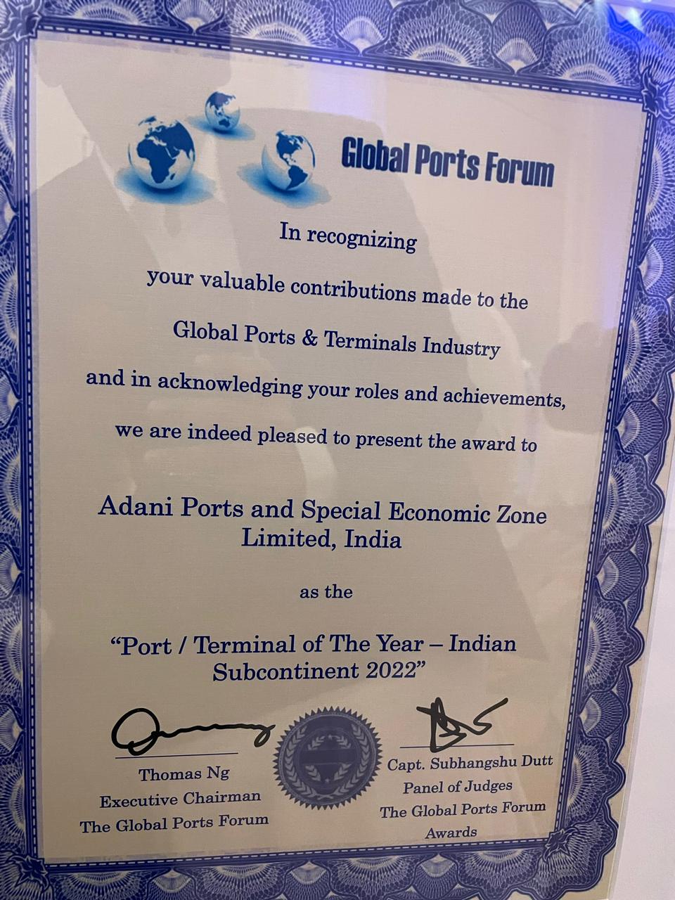 Adani Ports and SEZ Ltd bags honour at Global Ports Forum