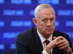 Israeli Defense Minister Gantz attends a press conference at the Israel Democracy Institute