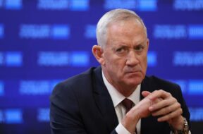 Israeli Defense Minister Gantz attends a press conference at the Israel Democracy Institute