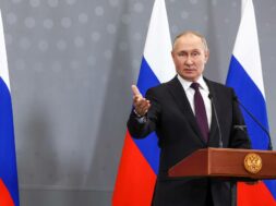 Russian President Putin talks to media following meeting of CIS leaders in Astana