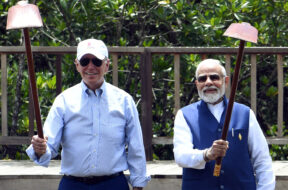 PM Narendra Modi with US President Joe Biden at the Mangrove Forest