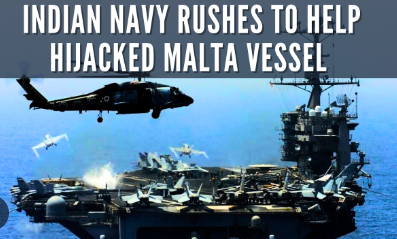 Indian Naval Warship Monitoring Hijacked Maltese Cargo Vessel