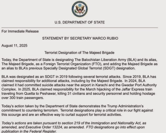 Baluchistan: Trying to rehyphenate India with Pak, the US balances TRF with BLA!