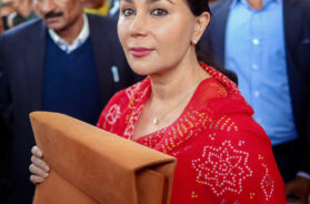 Rajasthan DCM and FM Diya Kumari arrives at the State Assembly to present the budget for the financial year 2026-27