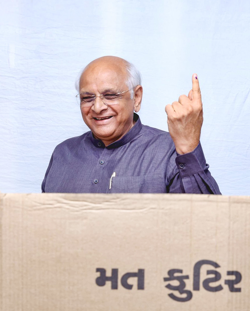 Gujarat CM Bhupendra Patel Votes in Local Body Polls, Urges Citizens to Turn Out
