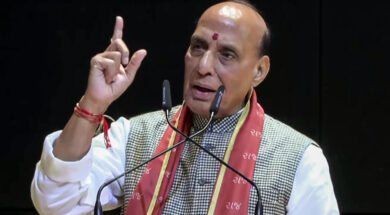 Union Defence Minister Rajnath Singh speaks during the inauguration of the 11-acre Shrimad Rajchandra Sarvamangal Centre of Excellence for Women