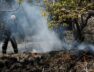 A firefighter works as wildfires continue in Otsuchi, Iwate Prefecture, Japan