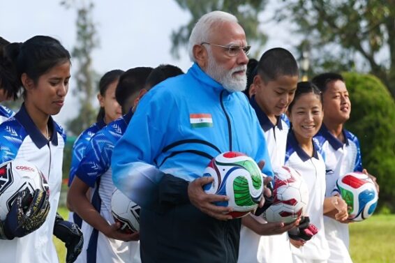 PM Modi plays football with children in Sikkim