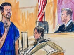 A courtroom sketch depicts Cole Tomas Allen appearing in federal court.