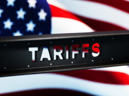 Steel Beam TARIFFS with American Flag