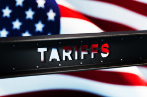 Steel Beam TARIFFS with American Flag