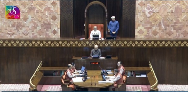 Rajya Sabha Chairman Shri  C.P. Radhakrishnan administers oath/affirmation to newly elected/re-elected Members in Rajya Sabha Chamber today