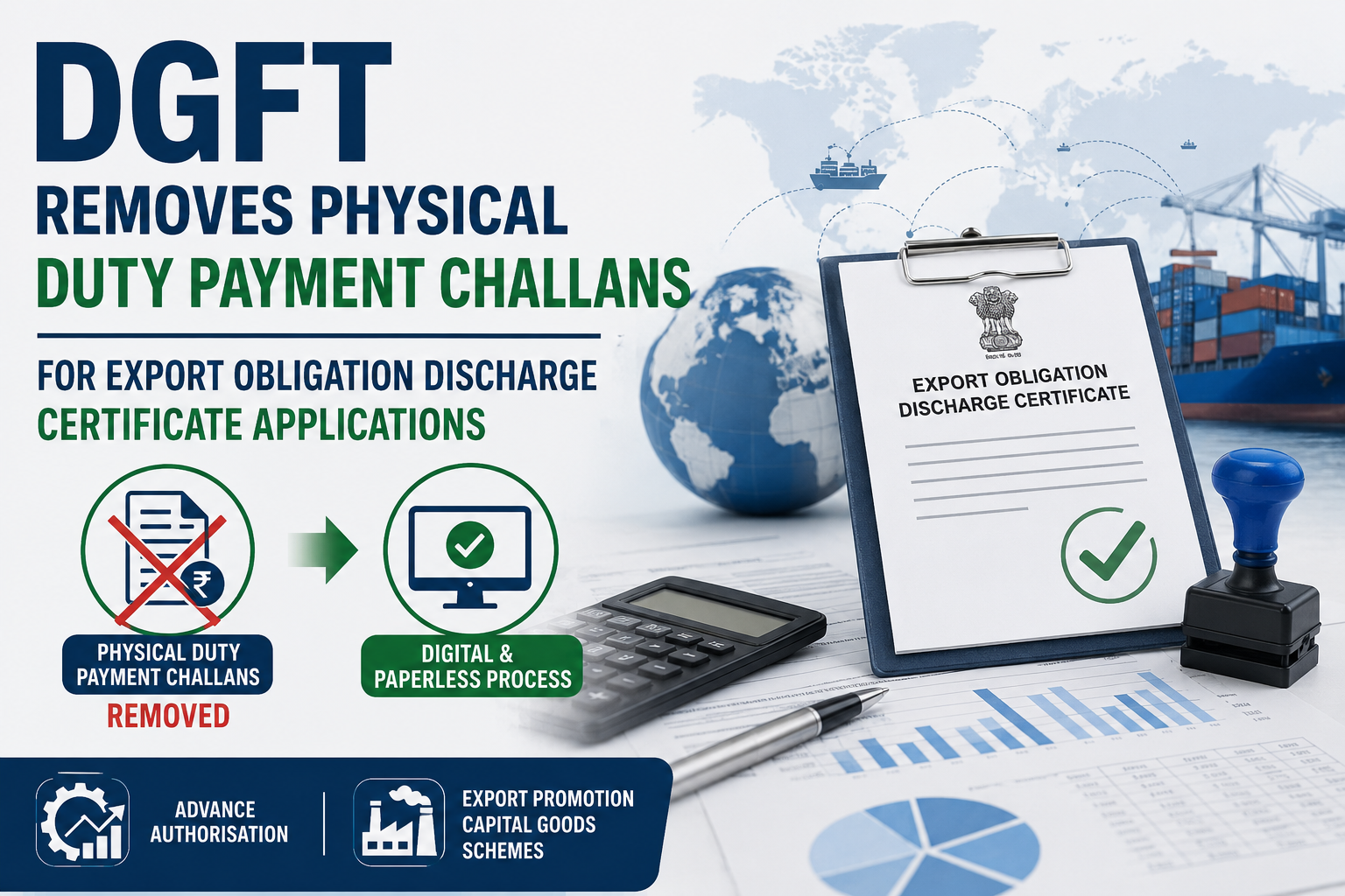 DGFT Removes Physical Duty Payment Challans for Export Obligation Discharge Certificate Applications under Advance Authorisation and Export Promotion Capital Goods Schemes