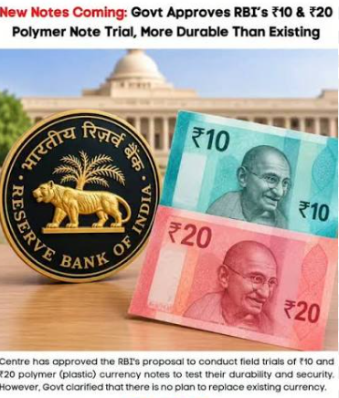Banknotes: Govt approves introduction of polymer notes of Rs. 10, Rs. 20 for field trials